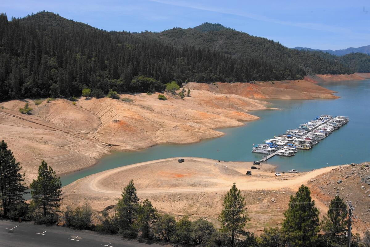 The Bridge Bay Marina at Lake Shasta reflects the severity of California's drought. The state’s congressional delegation has been stymied by disagreements over the causes and the role of the federal government in mitigating its consequences.