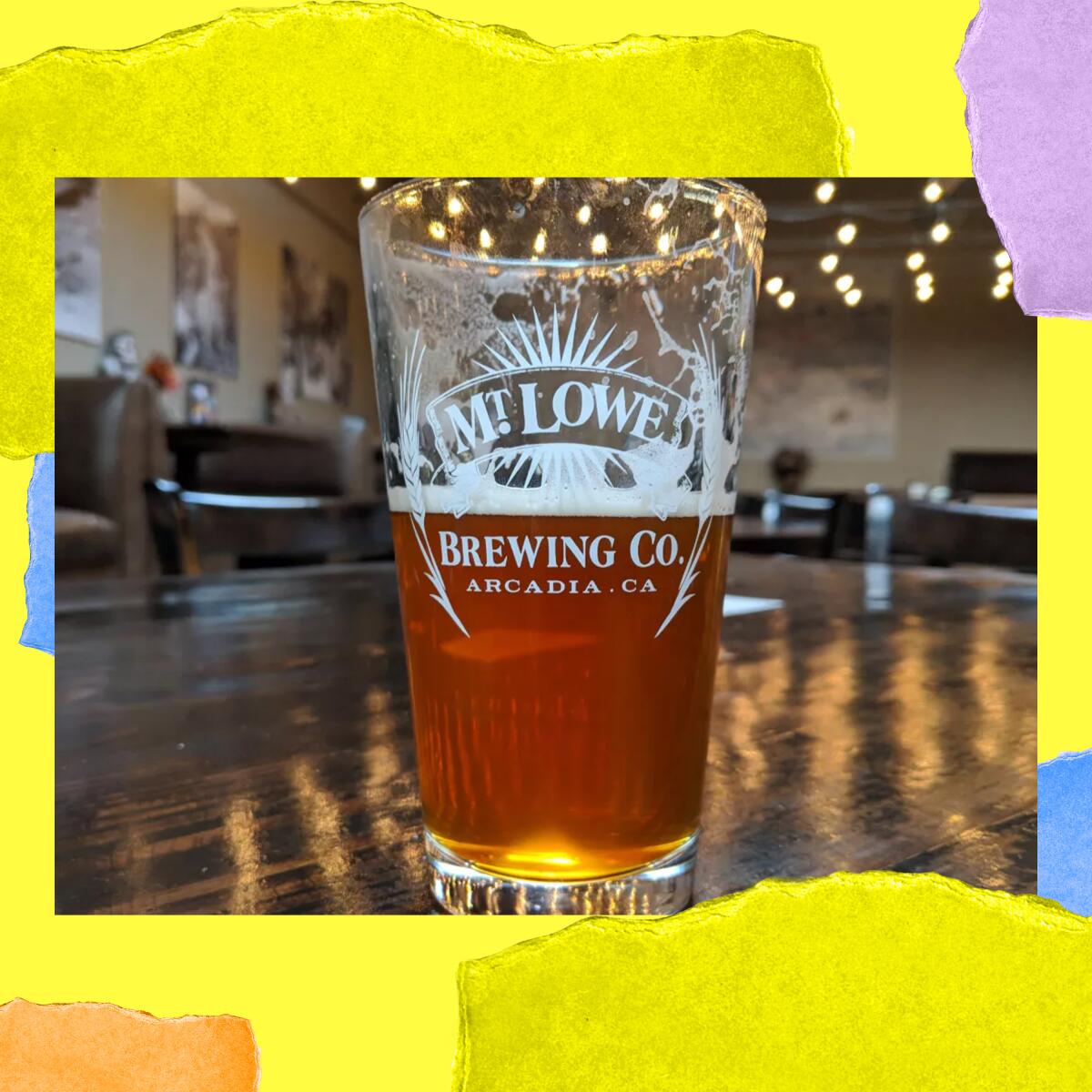 Close-up of a glass of beer on a bar counter.