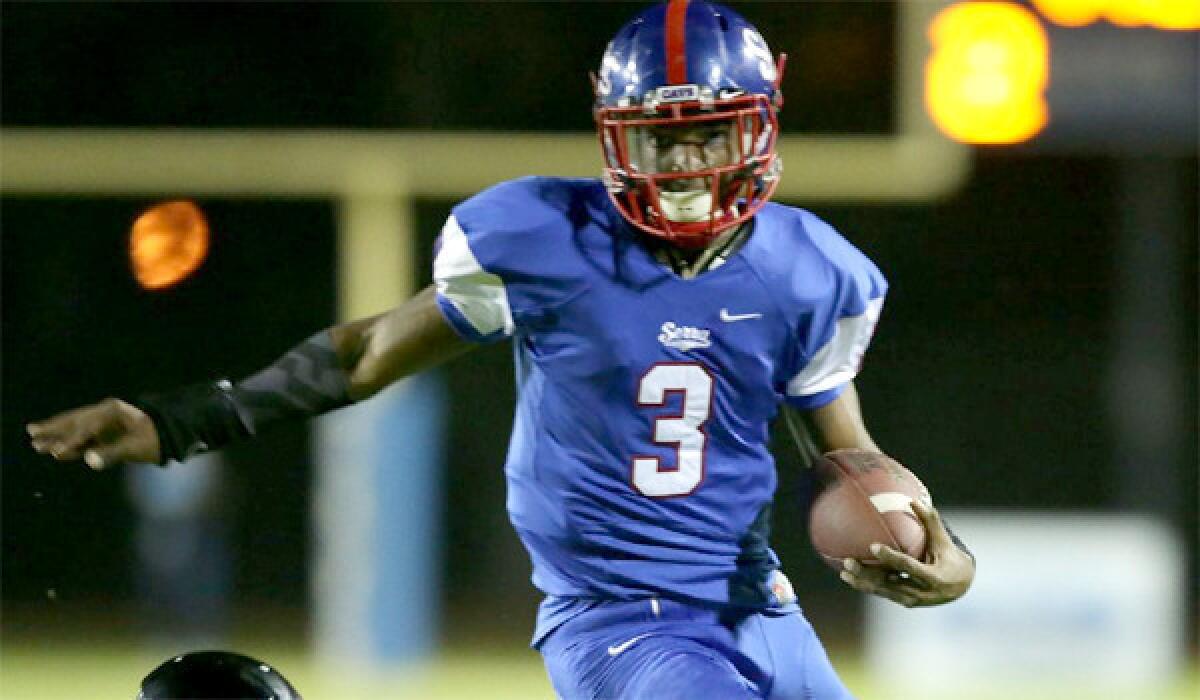Quarterback Jalen Greene helped keep Gardena Serra unbeaten with three touchdown passes and two rushing touchdowns in a comeback victory over La Canada St. Francis, 35-21, on Friday.