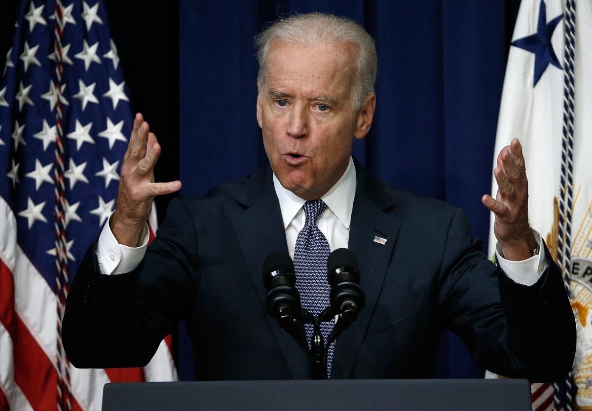 Vice President Joe Biden speaks at the Eisenhower Executive Office Building April 29, 2014 in Washington, DC.