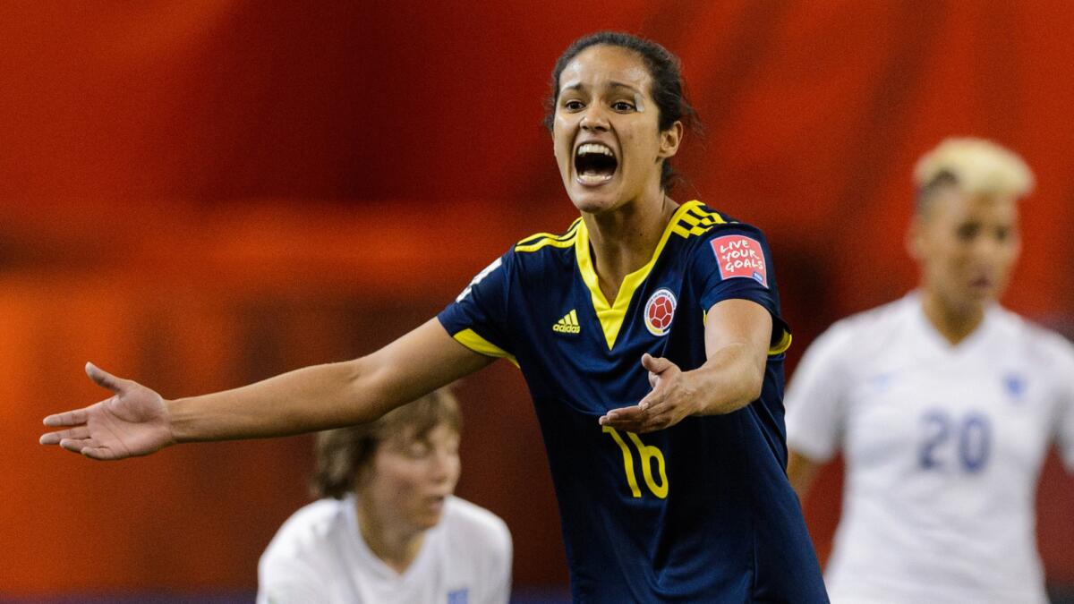 Colombia's Lady Andrade reacts during a Group F match against England at the women's World Cup on Wednesday.