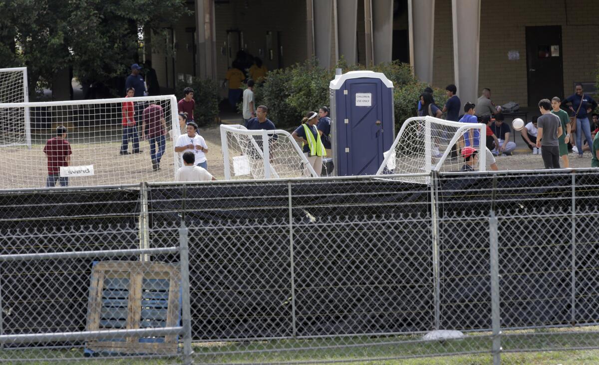 A temporary shelter for unaccompanied minors who have entered the country illegally is seen at Lackland Air Force Base.