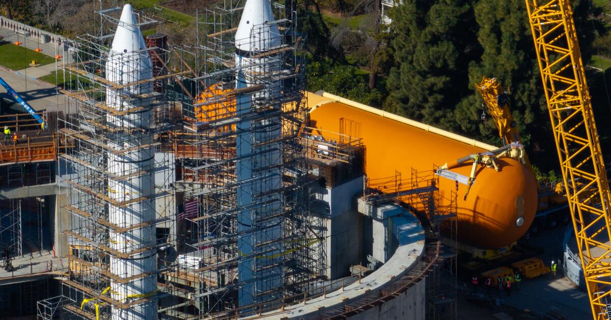 Mission accomplished: Space shuttle Endeavour's giant orange fuel tank moved into viewing spot in L.A.