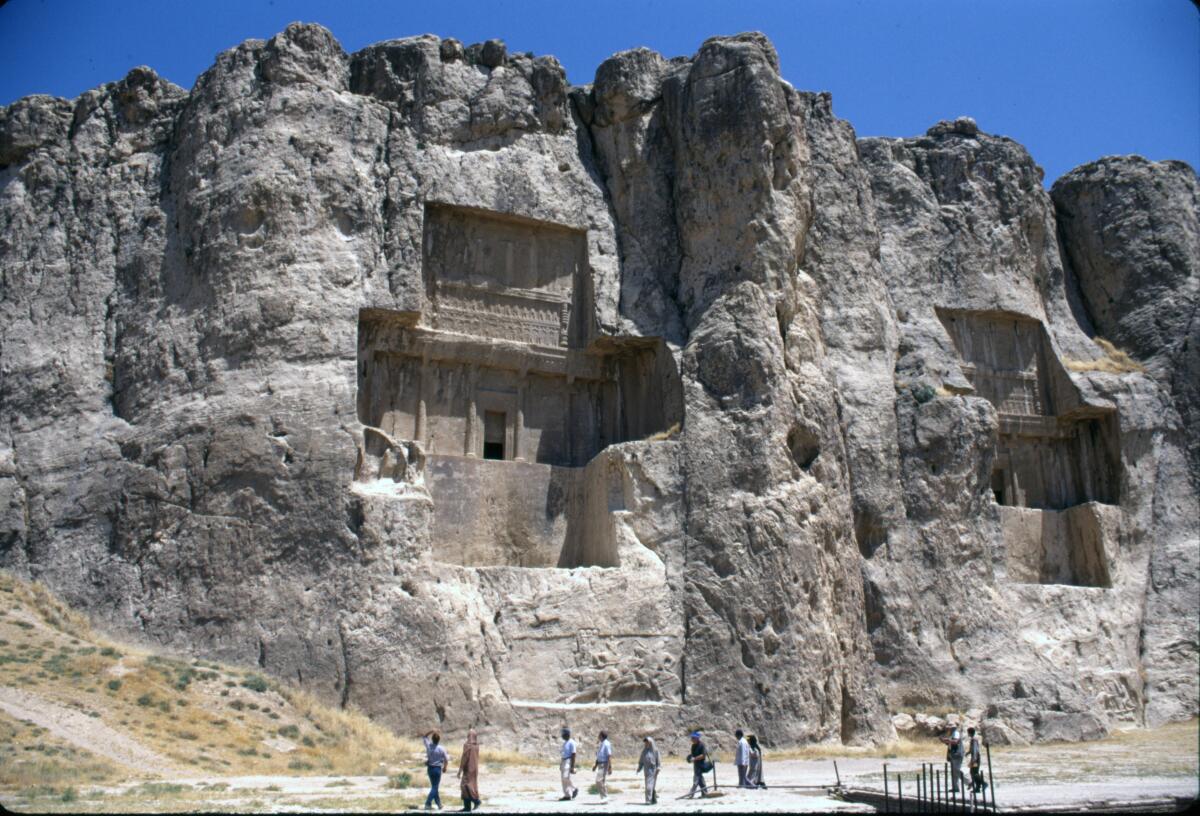 The royal tombs of Naqsh-e-Rustam, carved into stony mountains, go back to Achaemenid Dynasty, as much as 2,500 years ago.