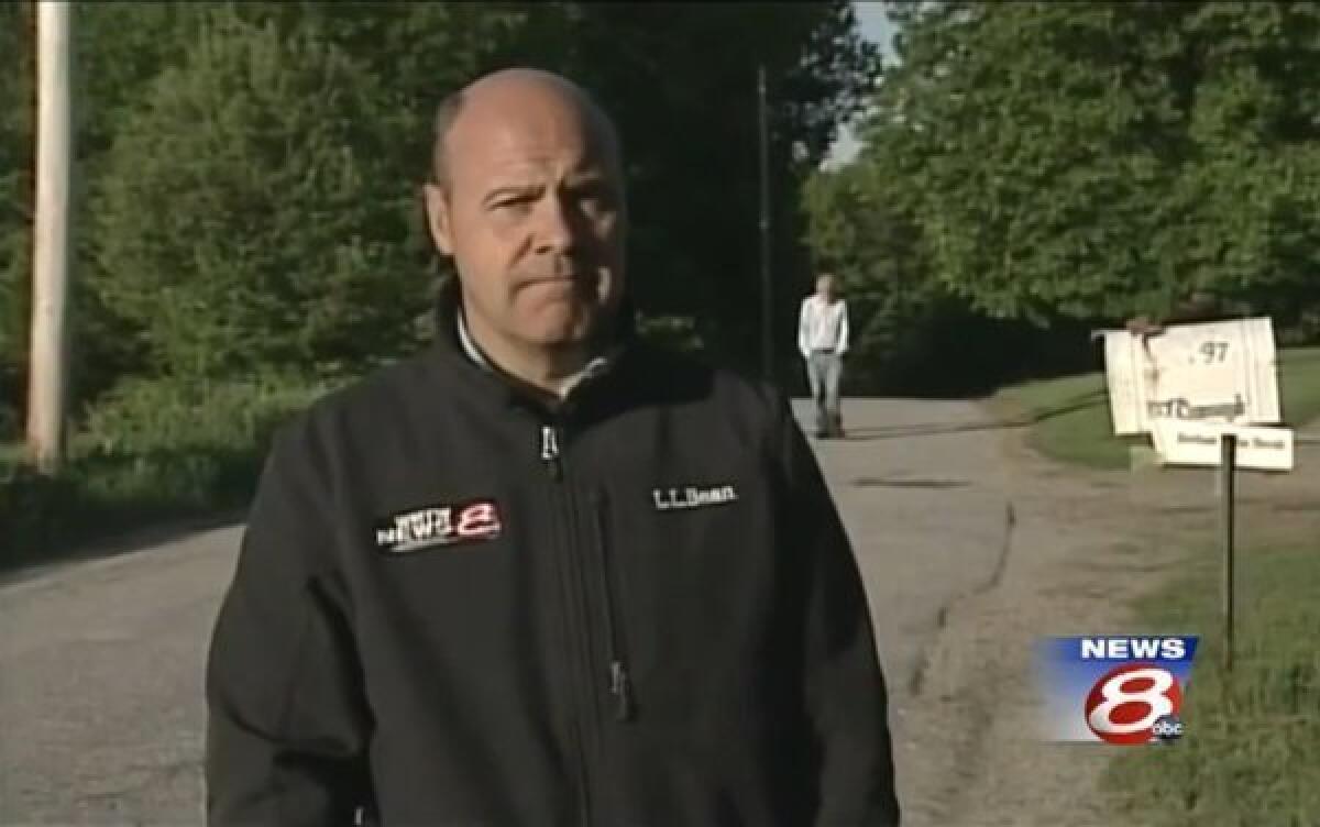 A Maine TV crew for WMTW-TV discovers the missing man they'd been reporting on when he walks up behind them Wednesday.