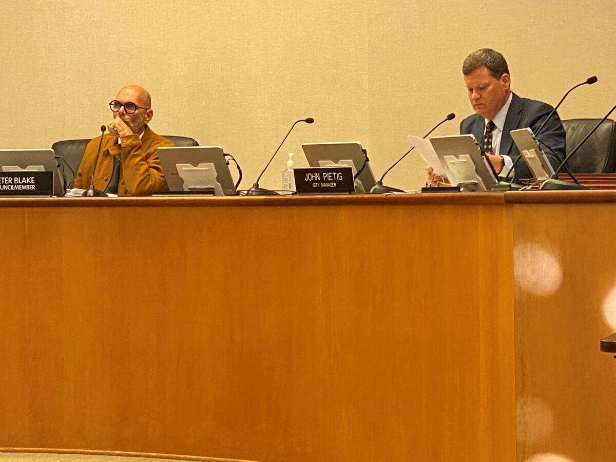 The Laguna Beach City Council will consider a request for censure of Councilman Peter Blake, left, at Tuesday's meeting.