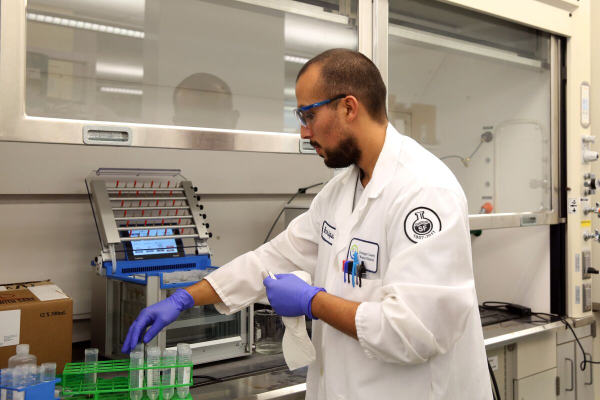 Water testing at the Orange County Water District.