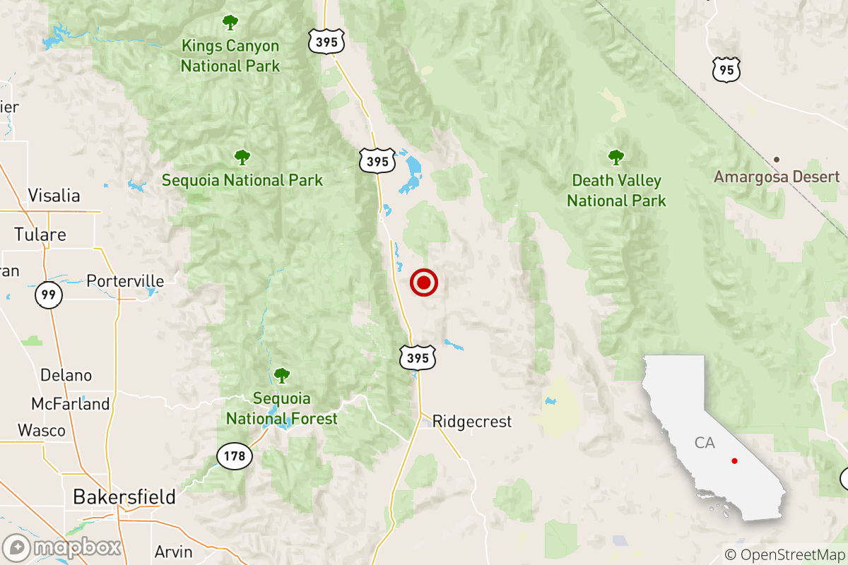 The location of a magnitude 3.4 earthquake Thursday night north of Ridgecrest, Calif.