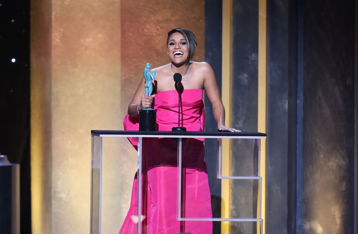 Ariana DeBose accepts the SAG Award for a female actor in a supporting role