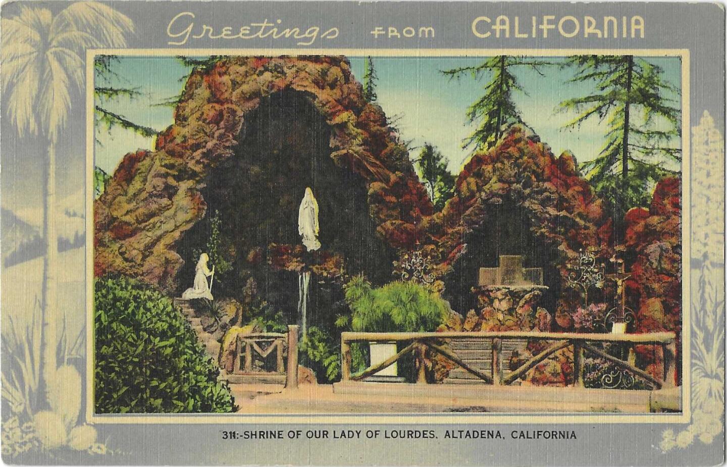 Lourdes grotto in Altadena postcard