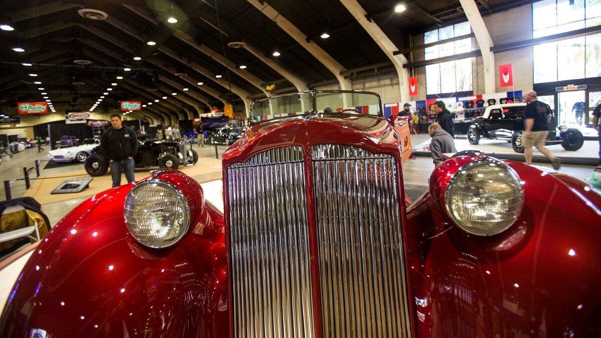 A 1936 Packard Roadster is put on display at the Grand National Road Show at the Fairplex in Pomona.