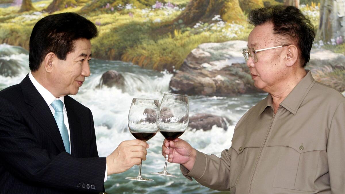 In 2007, South Korean President Roh Moo-hyun, left, reached a pact with North Korean leader Kim Jong Il. But the effort was shelved when more conservative politicians were elected in South Korea.