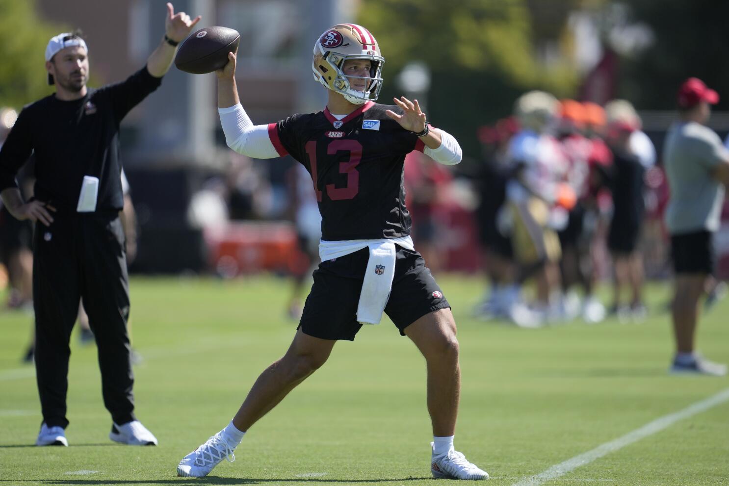 49ers QB Brock Purdy returns to practice for the first time since elbow  surgery - The San Diego Union-Tribune