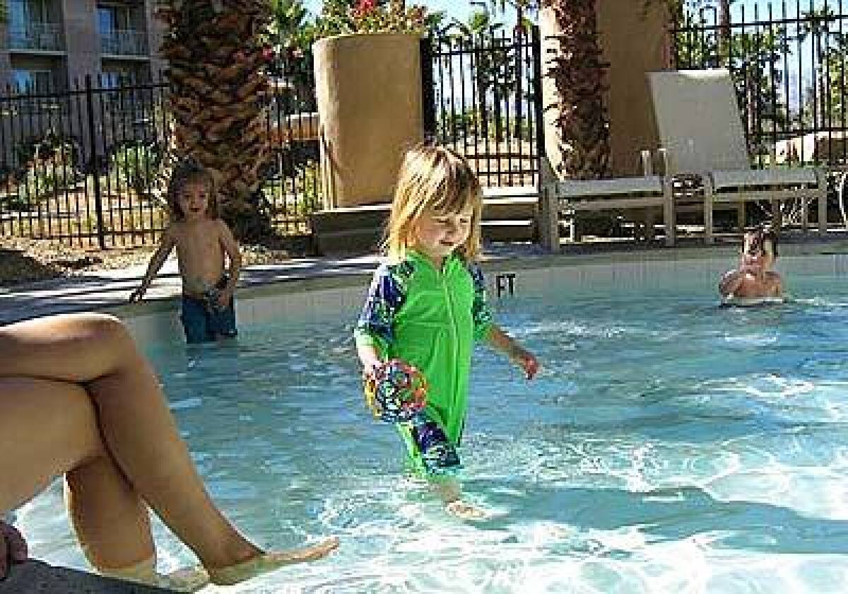 A 1-foot-deep wading pool is popular with toddlers. Guests at the Hyatt Grand Champions Resort & Spa in Indian Wells have a choice of six pools.