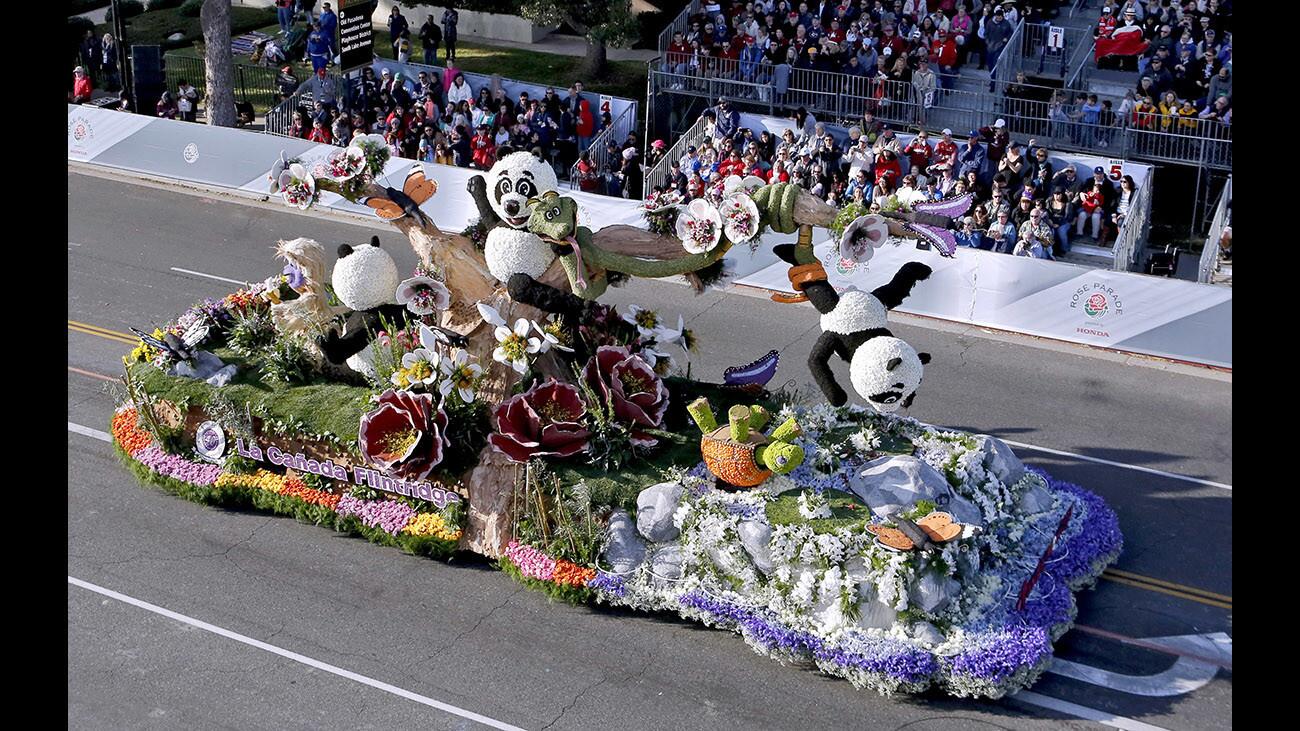The La Cañada Flintridge Tournament of Roses Association won the Bob Hope Humor Award for their self-built Pada-Monium float at the 129th annual Pasadena Tournament of Roses Rose Parade, in Pasadena on Monday, Jan. 1, 2018. The award goes to the most whimsical and amusing float. The Burbank float won the Founder Award and the American Armenian Rose Float Association won the Judges award.