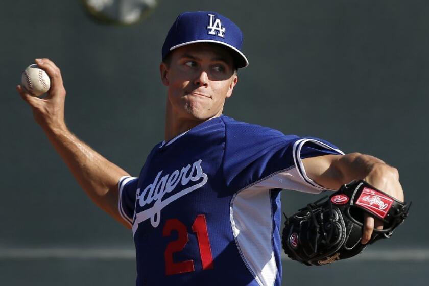 Dodgers pitcher Zack Greinke throws during spring training on Feb. 10.