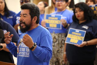 Jose Ramirez speaks during a press conference in Los Angeles.