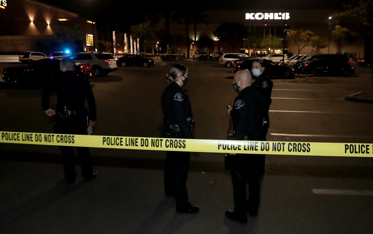 Police officers outside a Kohl's department store in Whittier