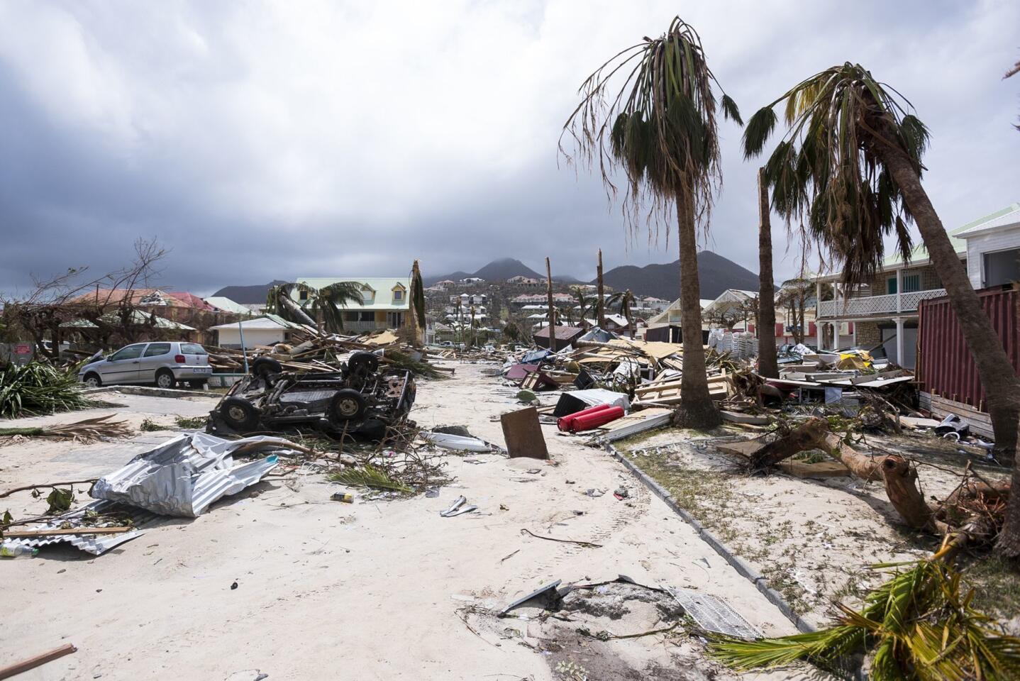 A photo taken on September 7, 2017 shows damage in Orient Bay on the French Carribean island of Saint-Martin, after the passage of Hurricane Irma.