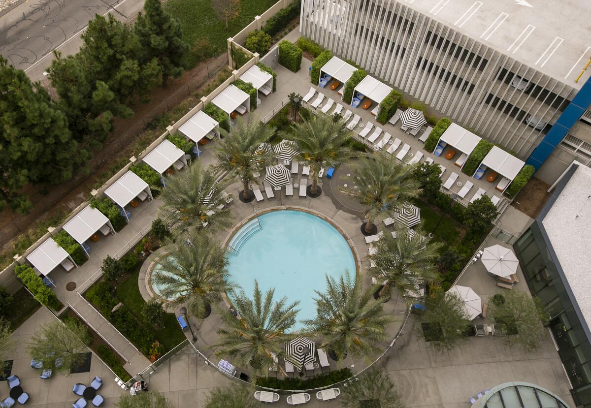 The pool with a hidden Mickey at the Radisson Blu in Anaheim.