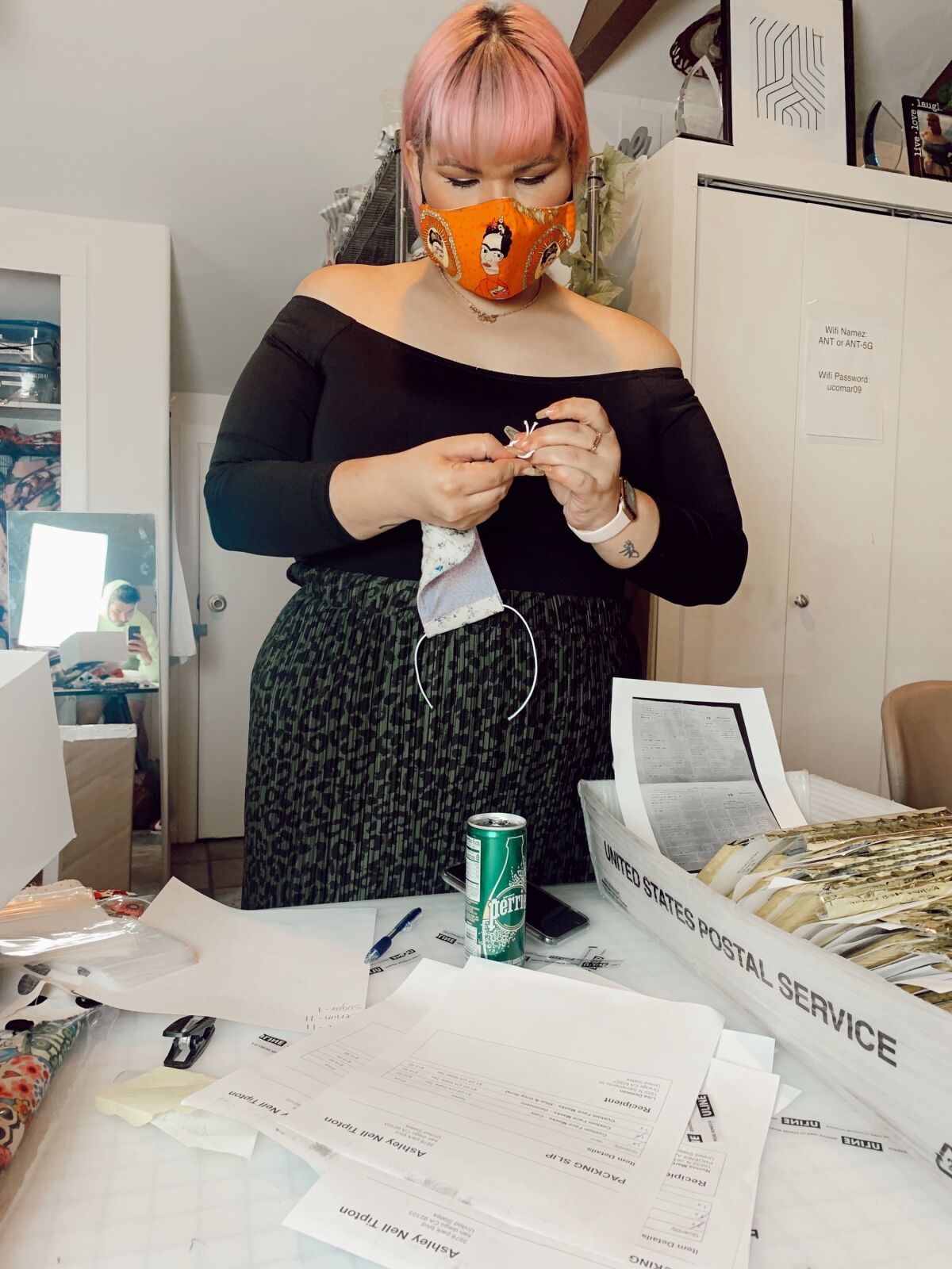 Ashley Nell Tipton creates stylish face masks in her Hillcrest studio.