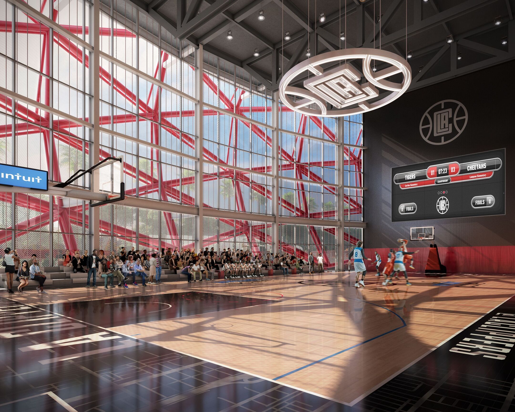 Artist renderings of the Clippers' new arena The Intuit Dome Los