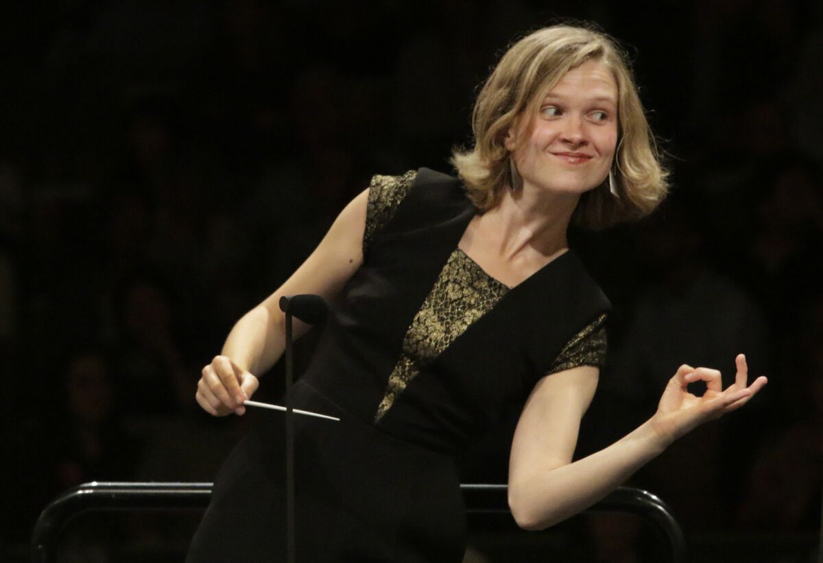 Mirga Grazinyté-Tyla conducts the L.A. Philharmonic at the Hollywood Bowl on Aug. 20, 2015.