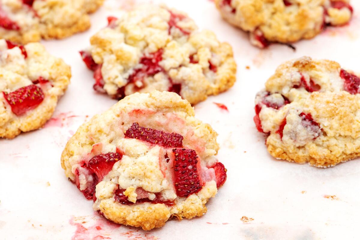 Strawberry Shortcake Cookies, with many pieces of strawberry