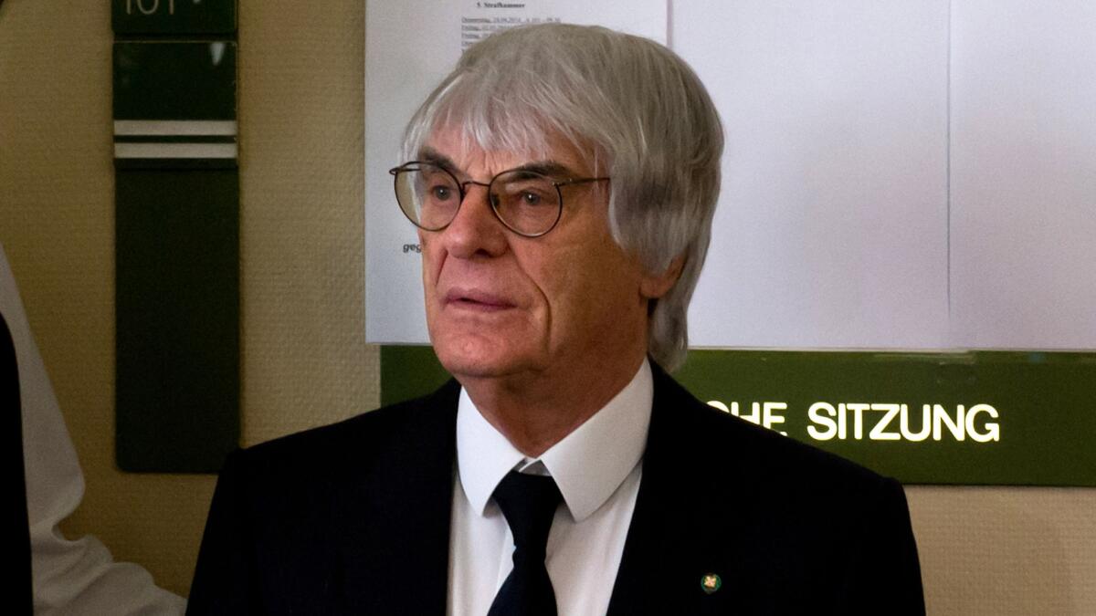 Bernie Ecclestone, the President and Chief Executive Officer of Formula One Management, is accused of bribing a BayernLB bank employee to ensure the sale of Formula One's parent company to a private equity firm.