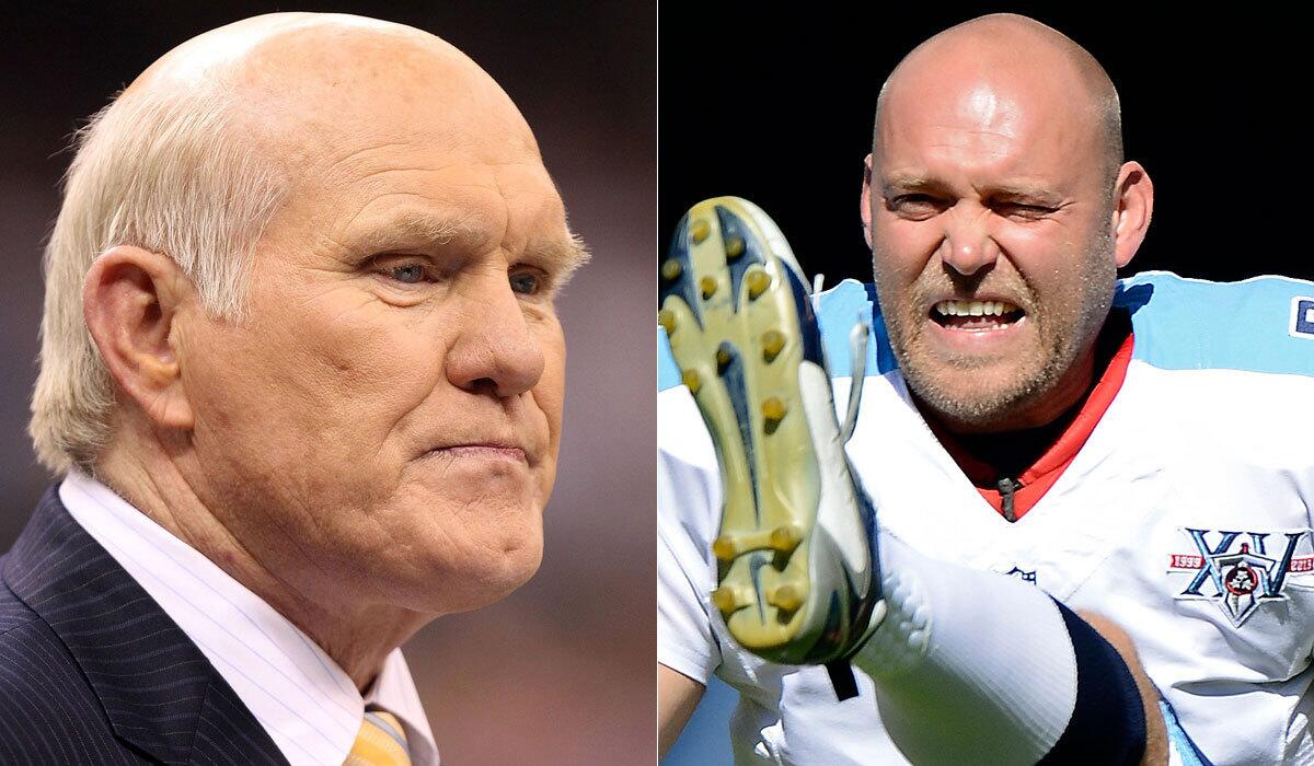 Fox football analyst Terry Bradshaw, left, was unable to appear on Sunday's broadcast after the death of son-in-law Rob Bironas.