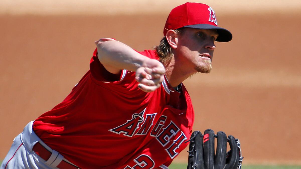 Angels starter Jered Weaver gave up five hits -- two of them homers -- in five innings against the A's on Friday.