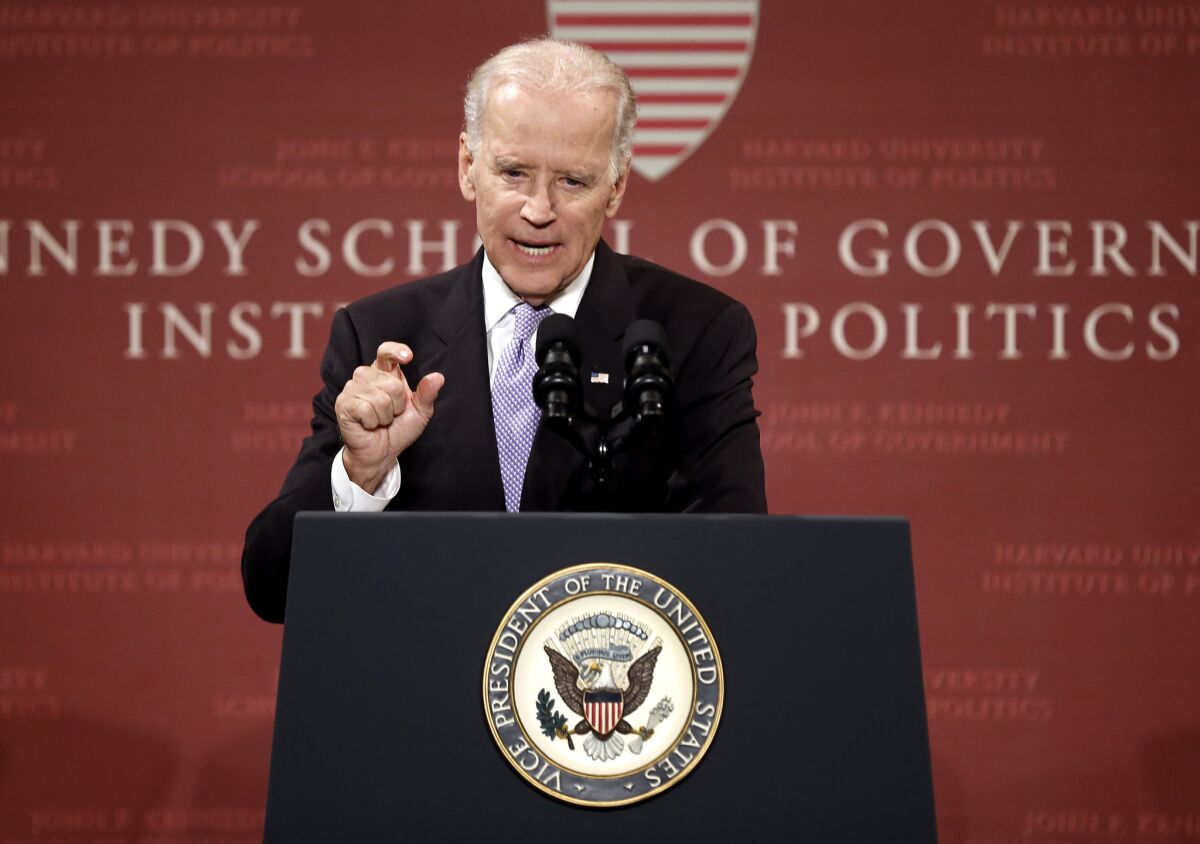 Vice President Joe Biden speaks at Harvard University's Kennedy School of Government in Cambridge, Mass., on Oct. 2.