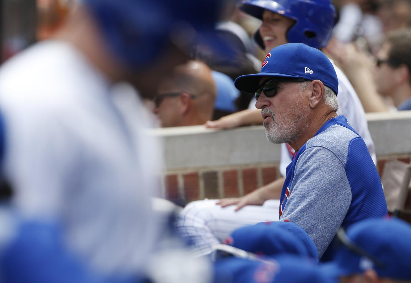 Cubs manager Joe Maddon watches his team during the first inning of a game against the Cardinals on Saturday, June 3, 2017, in Chicago.