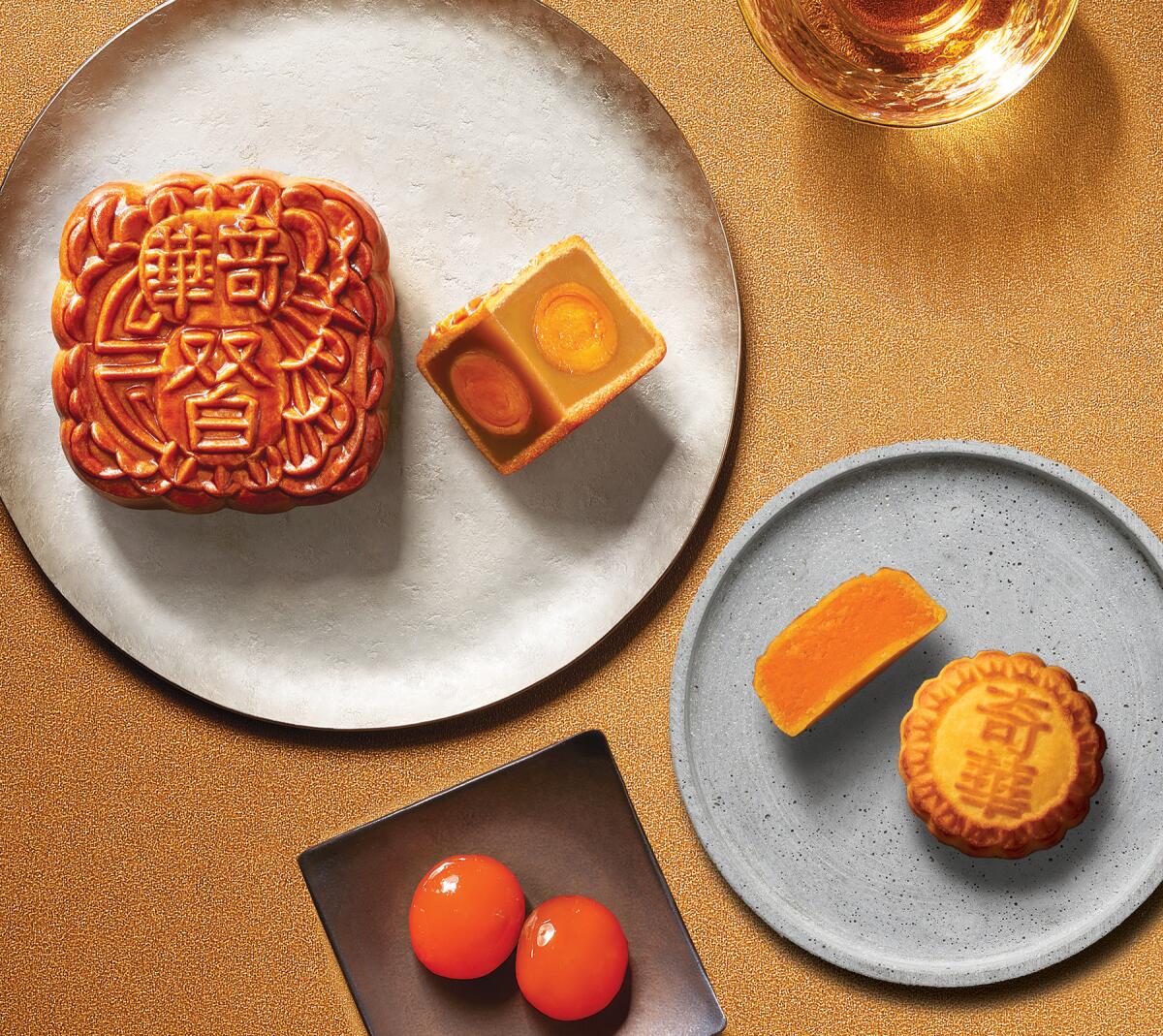 A photo of Cantonese-style mooncakes from Kee Wah Bakery.