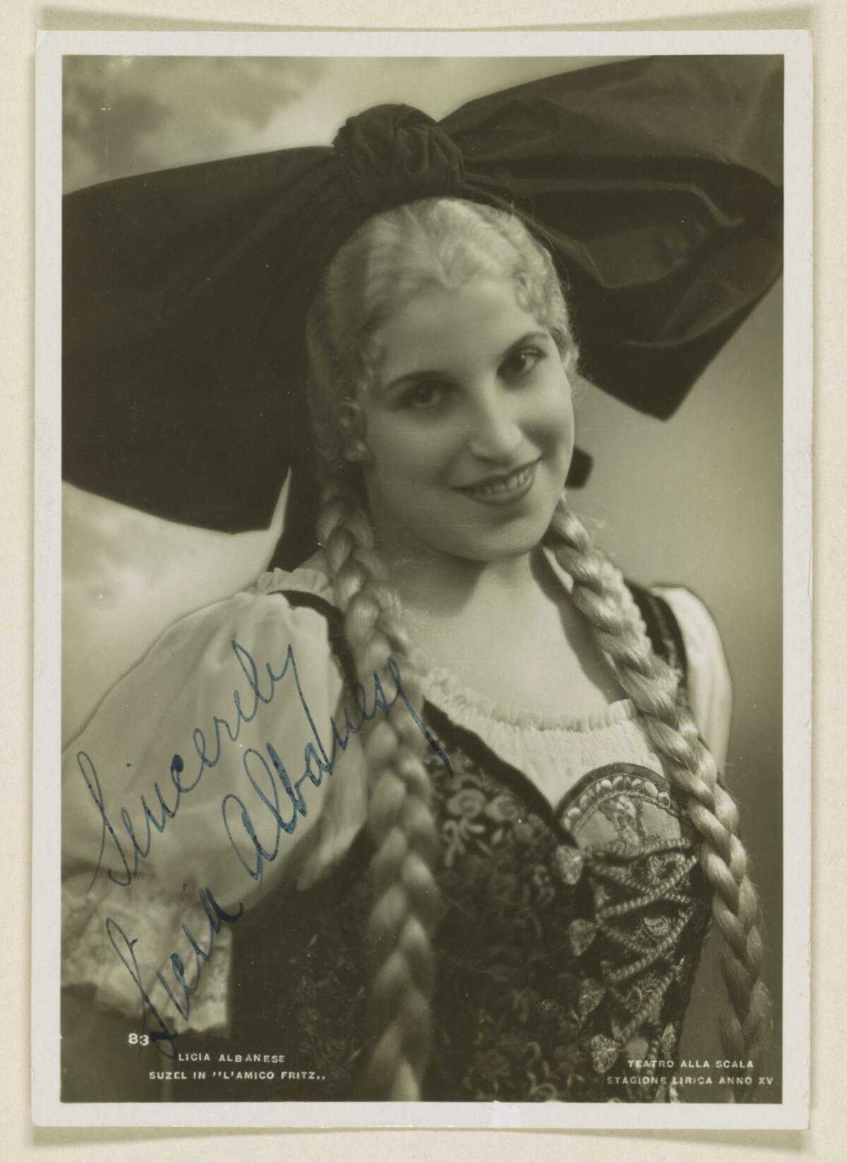 Licia Albanese as Suzel in "L'Amico Fritz," gelatin silver print, 1936. (M. Camuzzi / Charles Jahant Collection / Library of Congress)