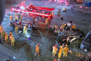 Two people were killed and another hurt after two vehicles flew off an exit ramp and into a Los Angeles International Airport parking lot. According to updated information released by the Los Angeles Police Department, the crash occurred just before 3 a.m. Saturday at the Nash Street exit off the westbound span of the 105 Freeway.