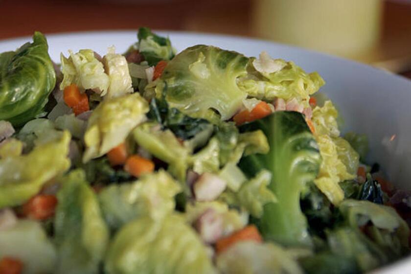 Recipe: Brussels sprout leaves cooked with pancetta and mirepoix