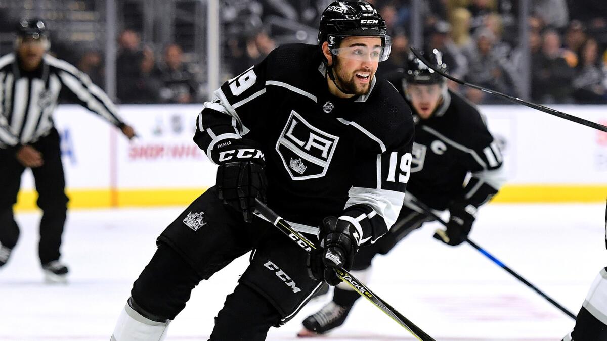 Kings rookie Alex Iafallo leads a rush during the second period of a game against the Jets.