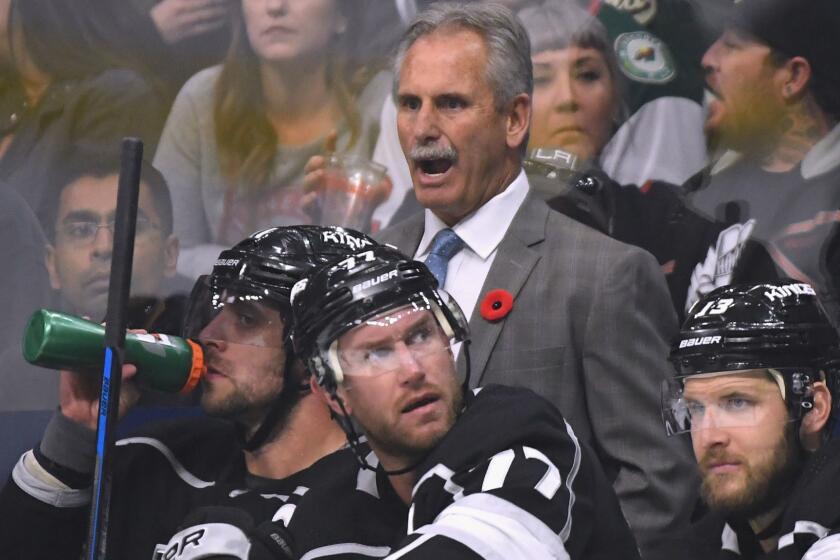 LOS ANGELES, CA - NOVEMBER 08: Head coach Willie Desjardins of the Los Angeles Kings reacts during a 3-1 loss to the Minnesota Wild at Staples Center on November 8, 2018 in Los Angeles, California. (Photo by Harry How/Getty Images) ** OUTS - ELSENT, FPG, CM - OUTS * NM, PH, VA if sourced by CT, LA or MoD **