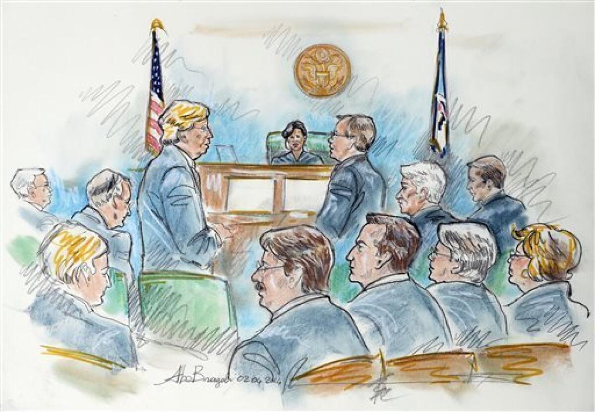 A courtroom sketch shows U.S. District Judge Arenda L. Wright Allen presiding over a hearing on Virginia's ban on gay marriage in Norfolk.