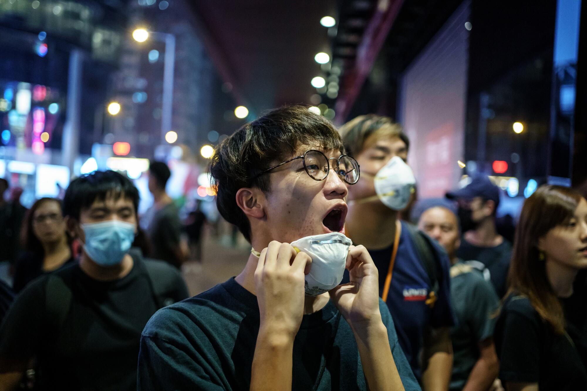 Boyz Reborn vocalist Ben Chan at a protest near Mong Kok, in Hong Kong.