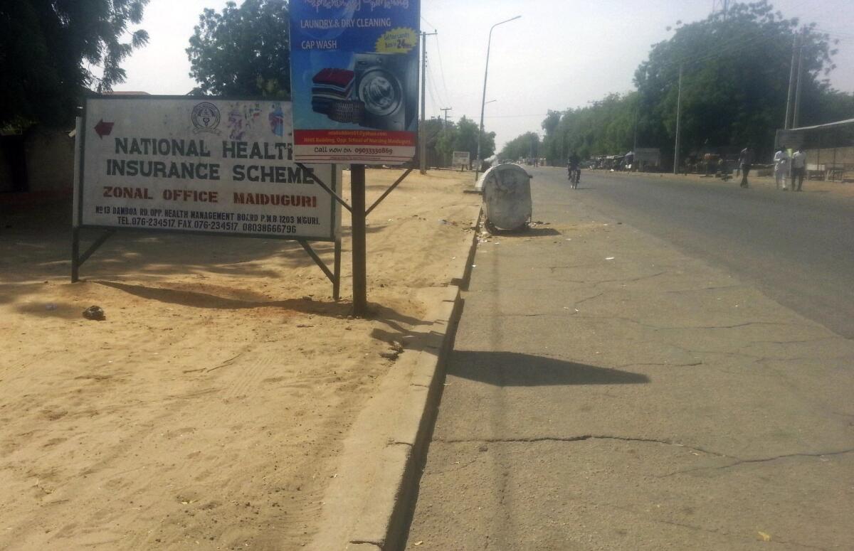 A street in Maiduguri, Nigeria, is nearly deserted after clashes between Nigerian troops and Islamic extremists on Jan. 25.