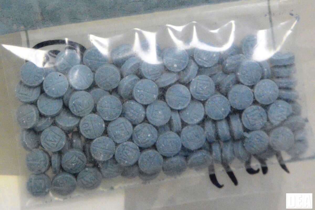 A bag of heroin fentanyl pills. Eight deputies and five inmates at County Jail No. 4 in San Francisco County were hospitalized after possible exposure to the narcotic fentanyl, officials said.