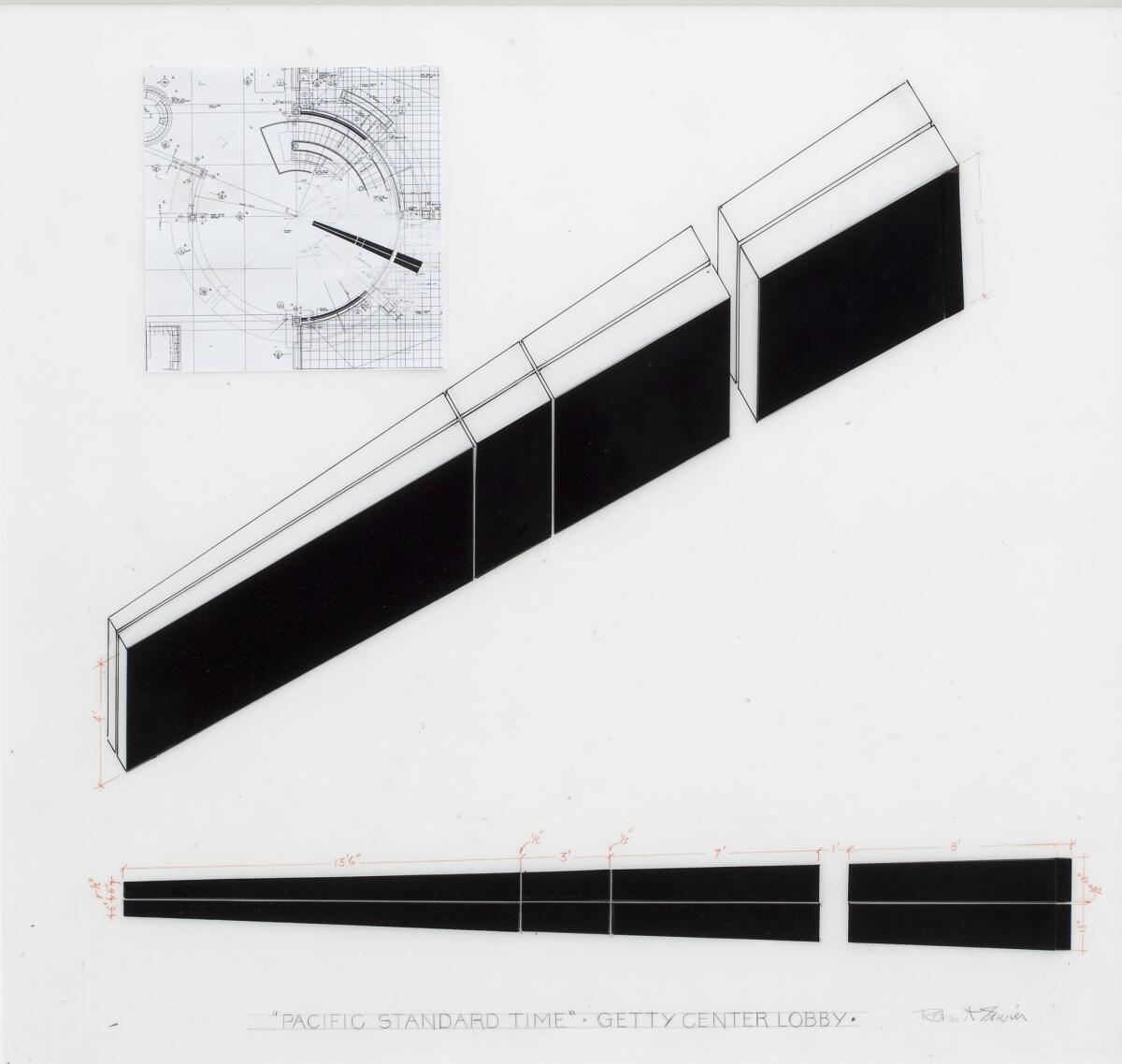 Robert Irwin's drawing for "Black on White (Wedge for Pacific Standard Time)," 2011 at the University Art Museum at Cal State Long Beach.