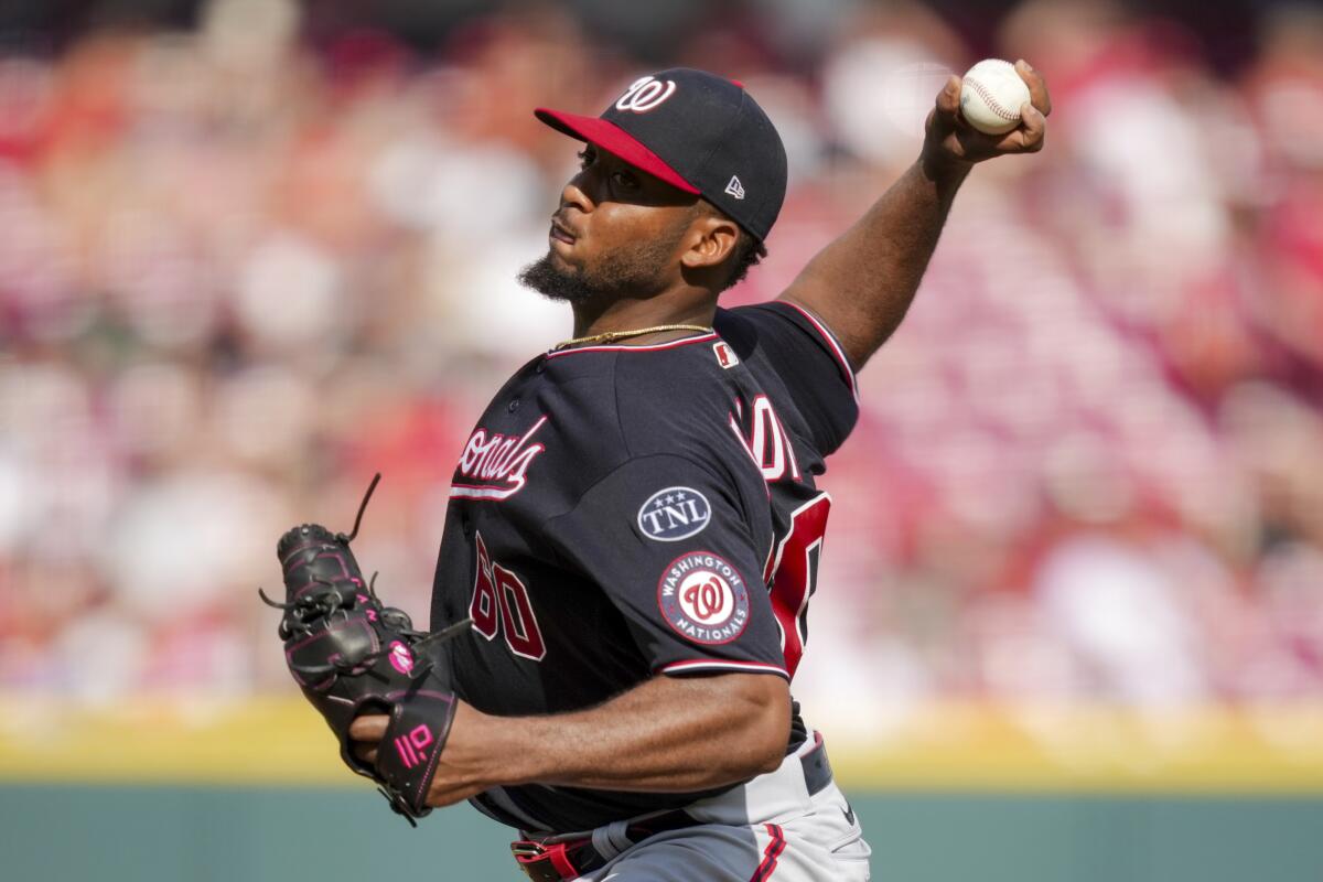 Adon retires first 17 batters as the Nationals send the sloppy Reds to  their 5th straight loss, 7-3