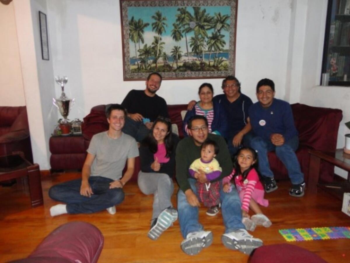 The Morocho family in Cuenca, Ecuador, took in the duo for a week. Da Costa is at left, with Zagaia behind him.