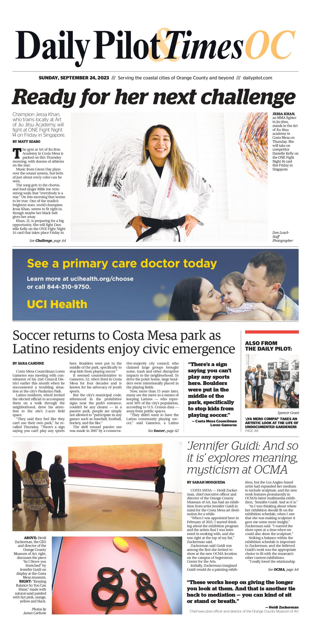 Front page of the Daily Pilot & TimesOC e-newspaper for Sunday, Sept. 24, 2023.