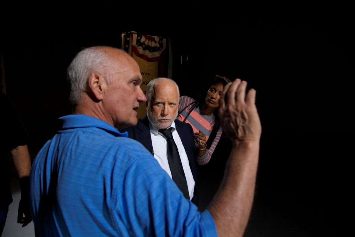 Vista filmmaker Ken Kebow, foreground, with actor Richard Dreyfuss on the set of "Lincoln's Greatest Speech."