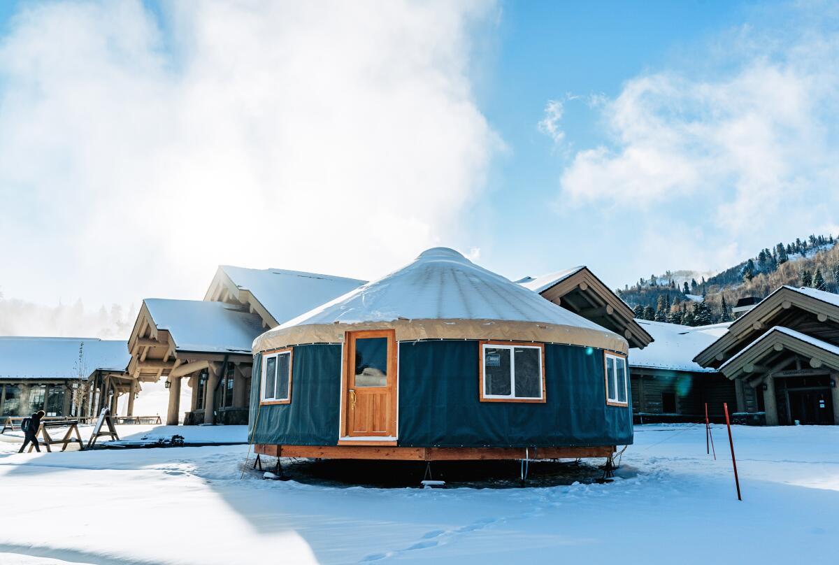 A new yurt village has been built at the base of Middle Bowl at Snowbasin Resort in Utah. 