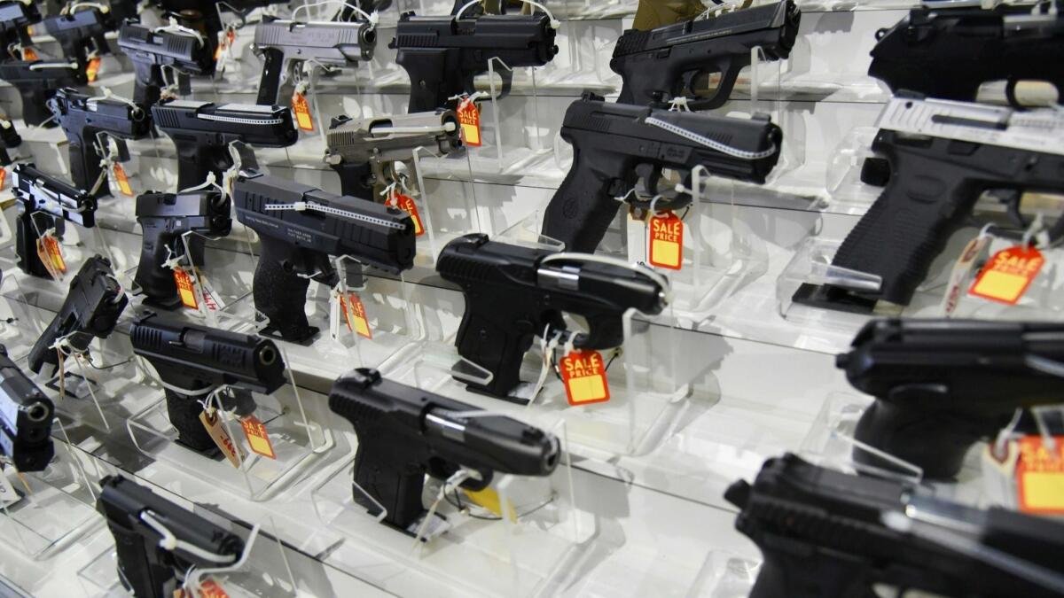 A display of weapons at the South Florida Gun Show at the Dade County Youth Fairgrounds Fairgrounds in Miami.